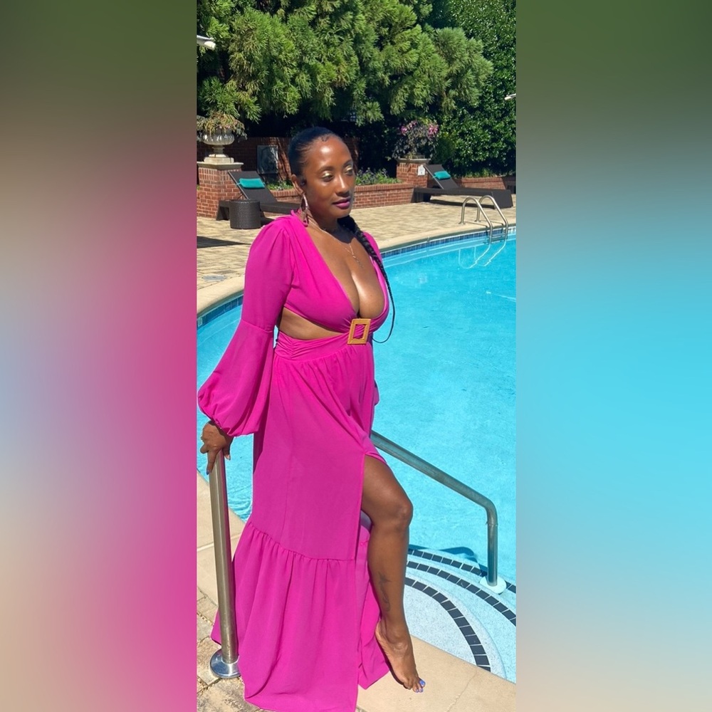 Luxxel Fuchsia Cutout Maxi Dress with Buckle
